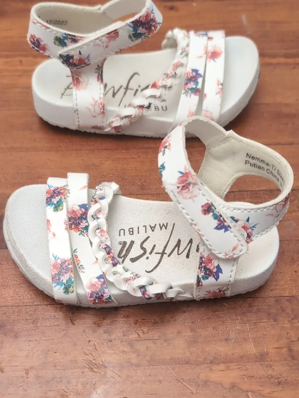 Blowfish Toddler White Sandals with Pink & Blue Floral Print